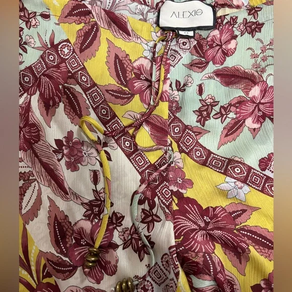 Alexis Burgundy and Yellow Floral Pants - Picture 2 of 3